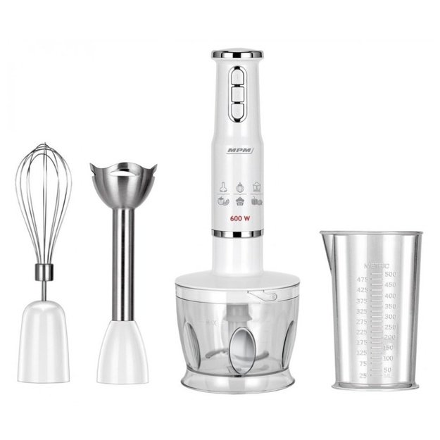 MPM MBL-43 hand blender set, 500 ml jug with stainless steel blade, stainless steel blending attachment, Power: 600W