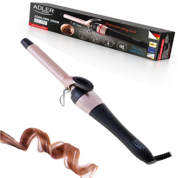 Adler Curling Iron AD 2116 Ceramic heating system, Barrel diameter 19 mm, Temperature (max) 200 °C, 36 W, Black/Pink