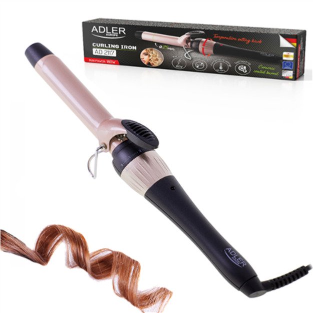 Adler Curling Iron AD 2117 Ceramic heating system, Barrel diameter 25 mm, Temperature (max) 200 °C, 45 W, Black/Pink