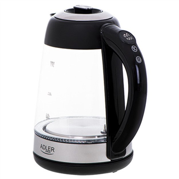 Adler Kettle AD 1285 Electric 2200 W 1.7 L Glass/Stainless steel 360° rotational base Grey