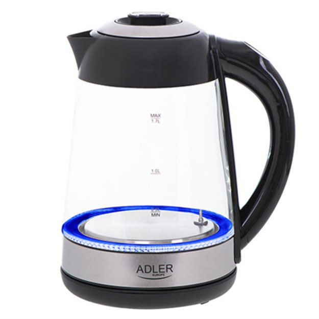 Adler Kettle AD 1285 Electric 2200 W 1.7 L Glass/Stainless steel 360° rotational base Grey