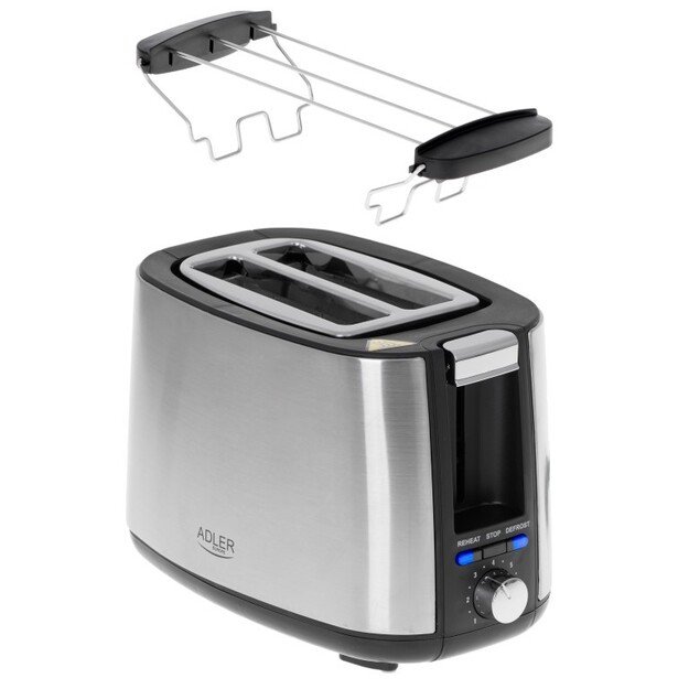 Adler Toaster AD 3214  Power 750 W Number of slots 2 Housing material Stainless steel Silver