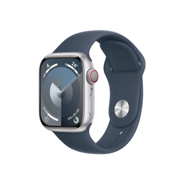 Apple Apple Watch Series9 GPS + Cellular 41mm Silver Aluminium Case with Storm Blue Sport Band - M/L Apple