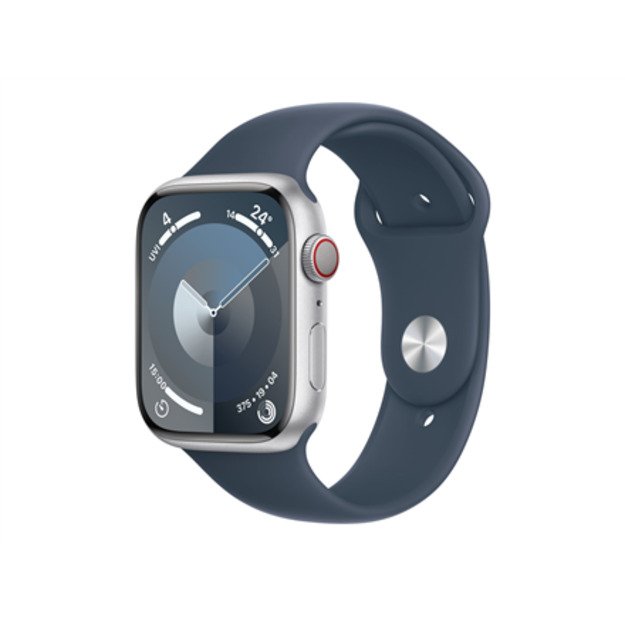 Apple Apple Watch Series9 GPS + Cellular 45mm Silver Aluminium Case with Storm Blue Sport Band - S