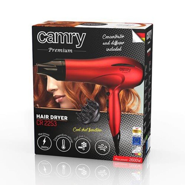 Camry Hair Dryer CR 2253 2400 W, Number of temperature settings 3, Diffuser nozzle, Red