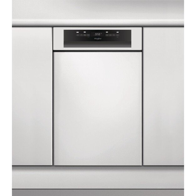 Dishwasher for installation Whirlpool WSBO 3O23 PF X (width 44.5cm, External, black and silver color)