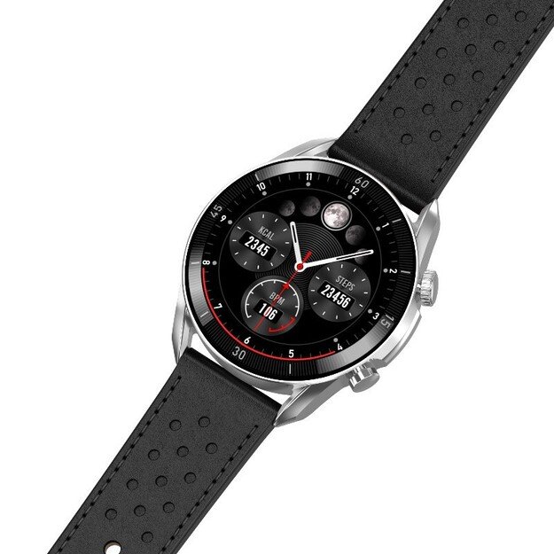 Išmanusis laikrodis su lietuvišku meniu Garett V10 Silver-black leather
