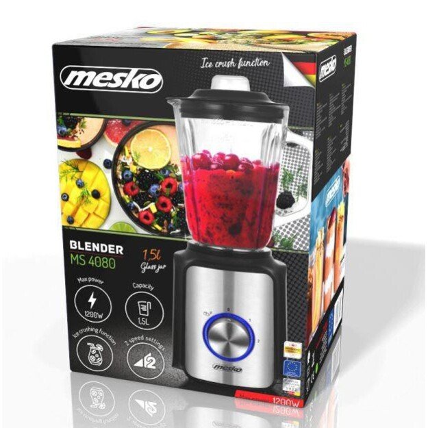 Mesko Blender MS 4080 Tabletop, 600 W, Jar material Glass, Jar capacity 1.5 L, Ice crushing, Black/Silver