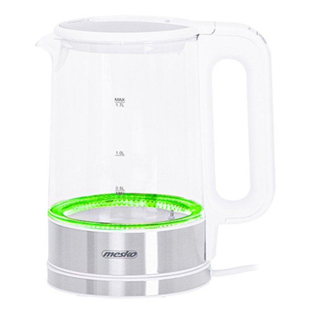 Mesko Kettle MS 1301w Electric 1850 W 1.7 L Glass/Stainless steel 360° rotational base White