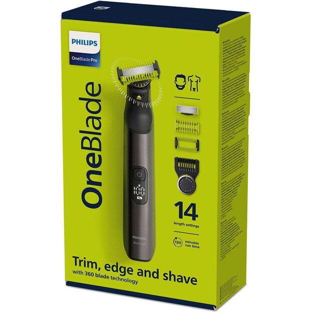 Philips Hair, Face and Body Trimmer QP6551/15 OneBlade Pro  Cordless Wet & Dry Number of length steps 14 Black/Green