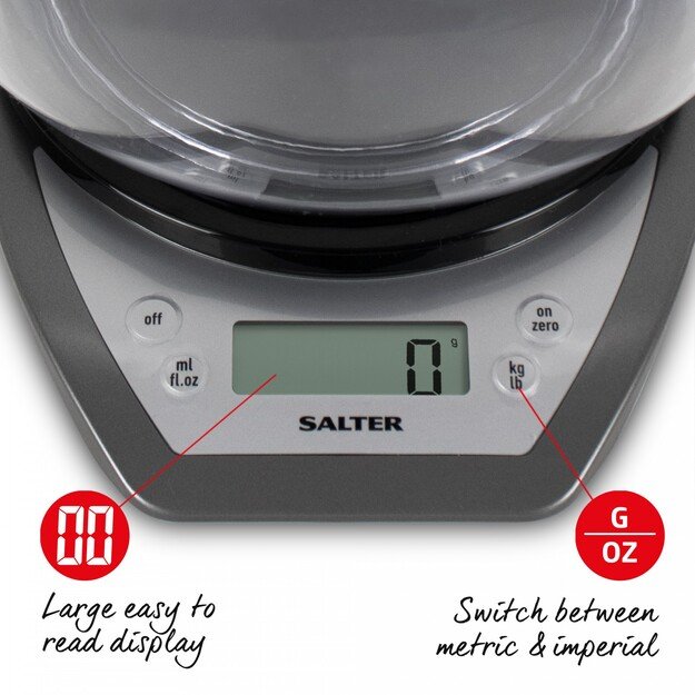 Salter 1024 SVDR14 Electronic Kitchen Scales with Dual Pour Mixing Bowl silver