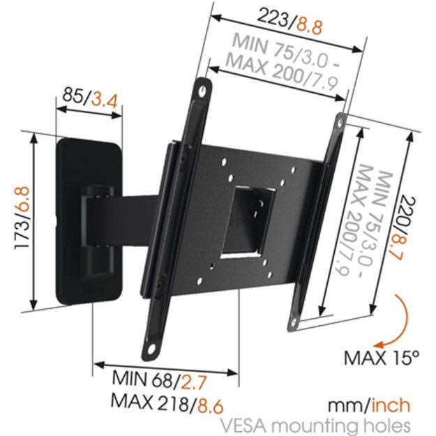 Vogels Wall mount MA2030-A1 Full motion 19-40   Maximum weight (capacity) 15 kg Black