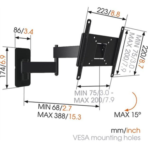 Vogels Wall mount MA2040-A1 19-40   Full motion Maximum weight (capacity) 15 kg Black