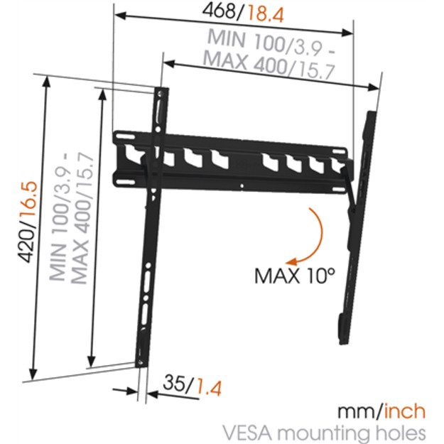 Vogels Wall mount MA3010-A1 32-55   Tilt Maximum weight (capacity) 40 kg Black