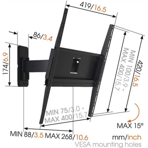 Vogels Wall mount MA3030-A1 32-65   Full motion Maximum weight (capacity) 25 kg Black