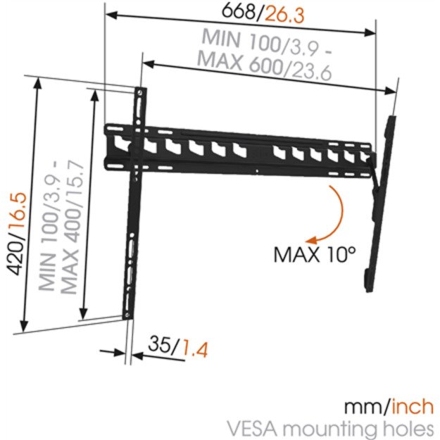 Vogels Wall mount MA4010-A1 40-65   Tilt Maximum weight (capacity) 60 kg Black
