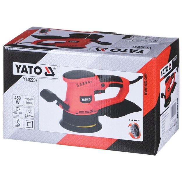 Yato YT-82207 portable sander Random orbital sander 13000 RPM Black, Orange 450 W